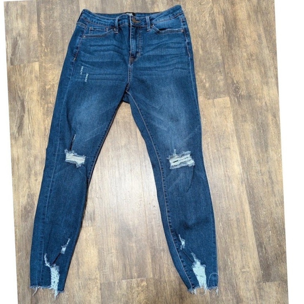 Simple Society High Rise Distressed Skinny Jeans Blue Size 7/28 Frayed Hem